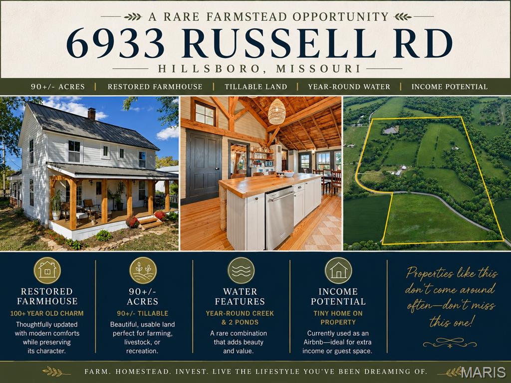 6933 Russell Road Hillsboro Missouri 3 bedroom 2 bathroom home for sale listed at $1,325,000